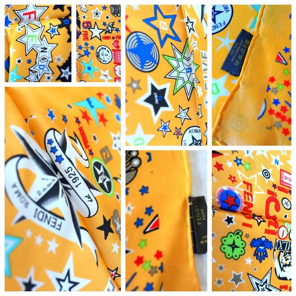 Fendi Accessories - FENDI Silk Square Scarf Vintage Yellow Stars 1925